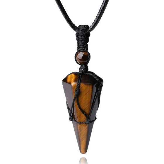 XIANNVXI Healing Crystal Stone Pointed Necklace Adjustable Black Rope Natural Gemstone Pendant Necklaces Jewelry for Men Women
