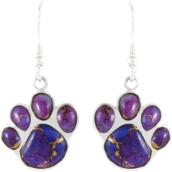 Dog Paw Earrings in Sterling Silver & Genuine Gemstones & Gemstones