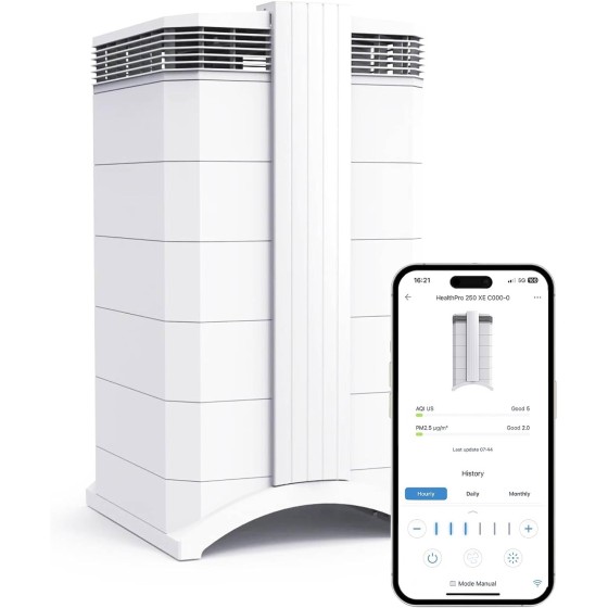IQAir HealthPro Plus XE Air Purifier - Smart HyperHEPA Filtration for Large Rooms up to 1125 sq ft - Smoke, Viruses, Allergens, Asthma, Mold, Dust, Pets, Swiss Made, WiFi Enabled