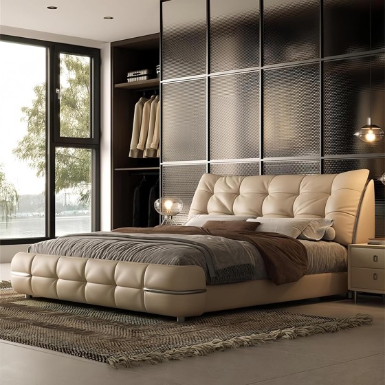 Luxury Storage Bed with Latex Mattress – Triple-Layer Leather Headboard, Gas-Lift Platform Frame, Silent Steel & Solid Wood Support – Upholstered Bed