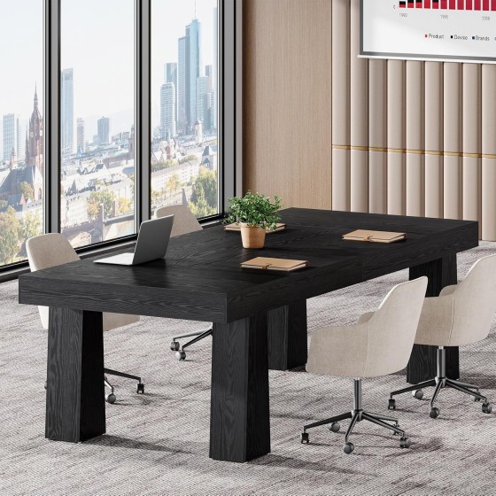Tribesigns 5 ft Conference Table, Heavy Duty Rectangular Modern Industrial Meeting Table with 4 Tapered Legs for Office, Black Workstation for Home or Business (1, Black)